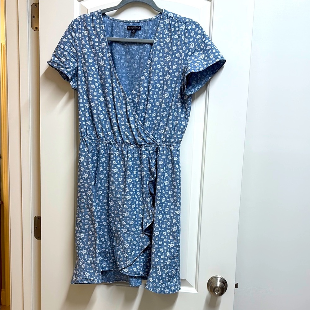 J Crew Mercantile Blue Floral Wrap Dress